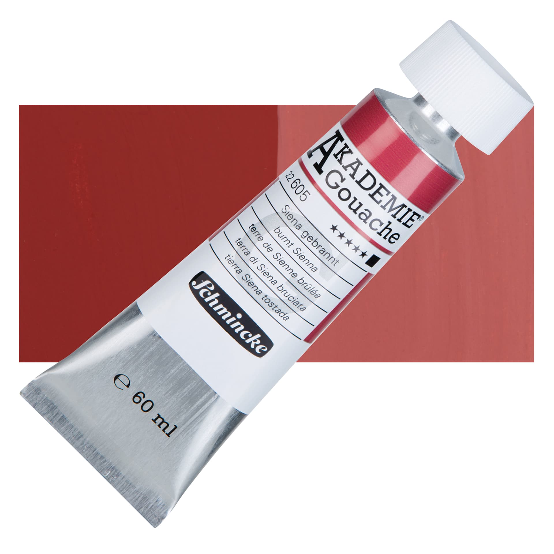 Schmincke Akademie Gouache Paint - Burnt Sienna, 60 ml Tube and Swatch
