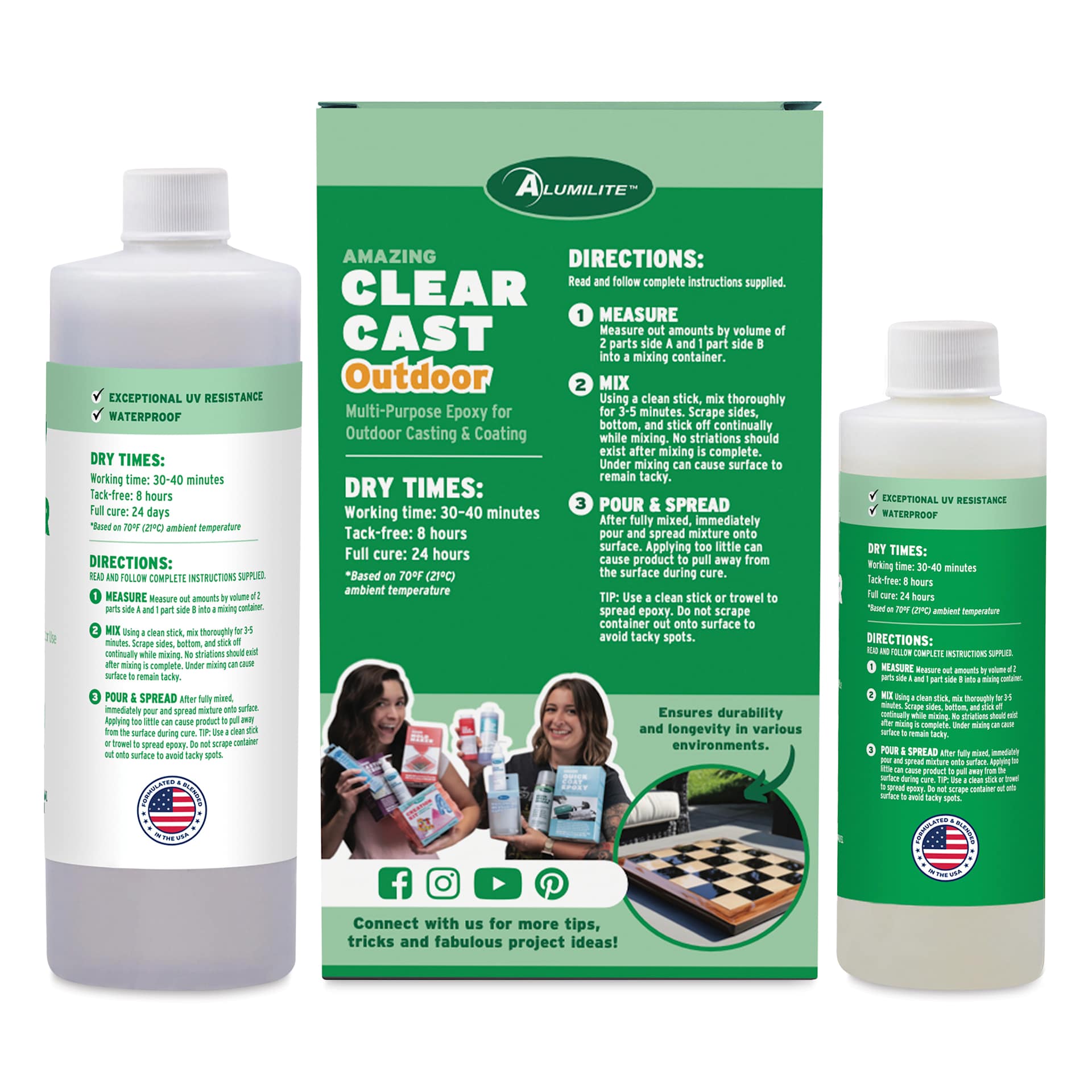Alumilite Amazing Clear Cast Outdoor Epoxy - 710 ml, back of package and bottles