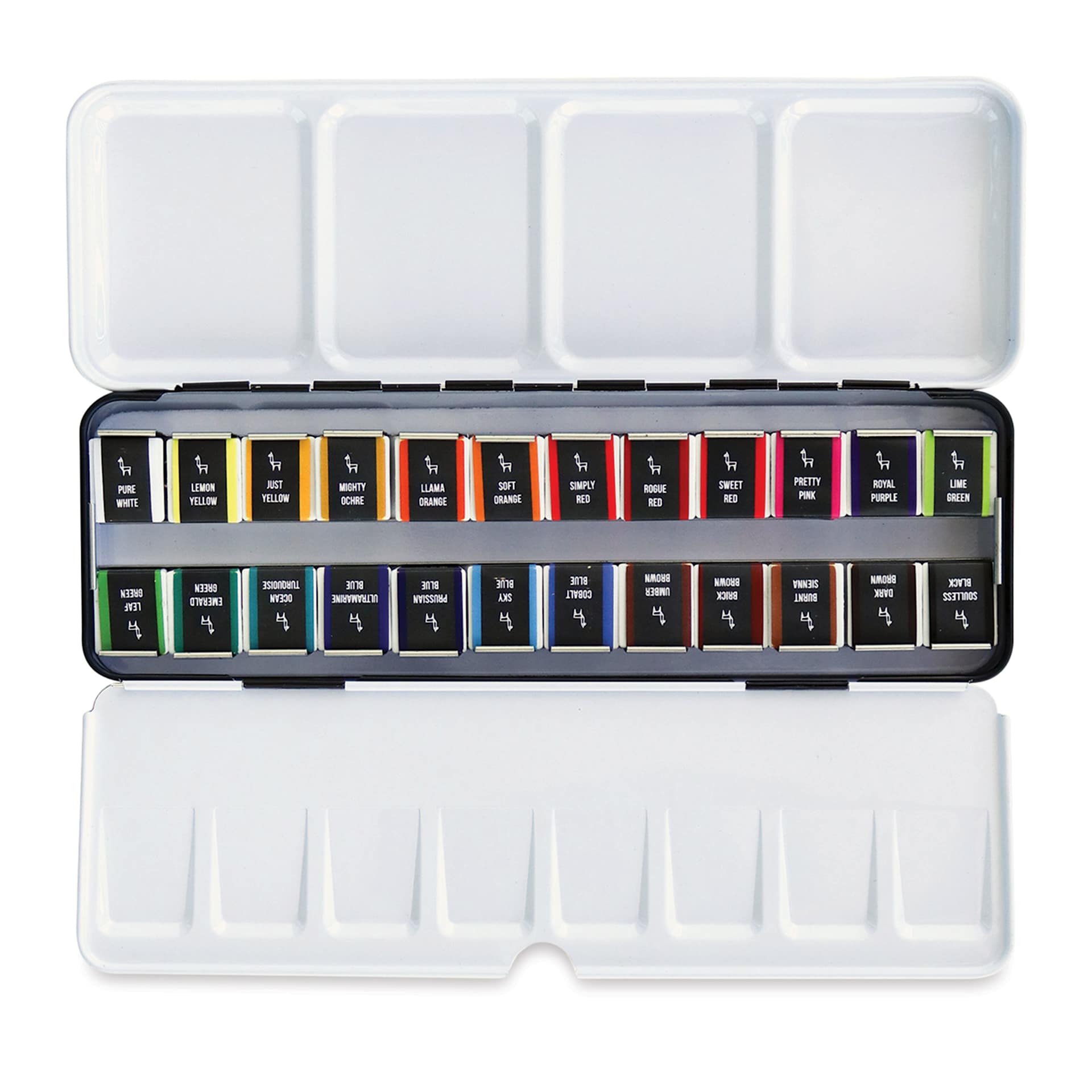 Etchr Half Pan Watercolors - Set of 24, Classic Colors, open metal tin