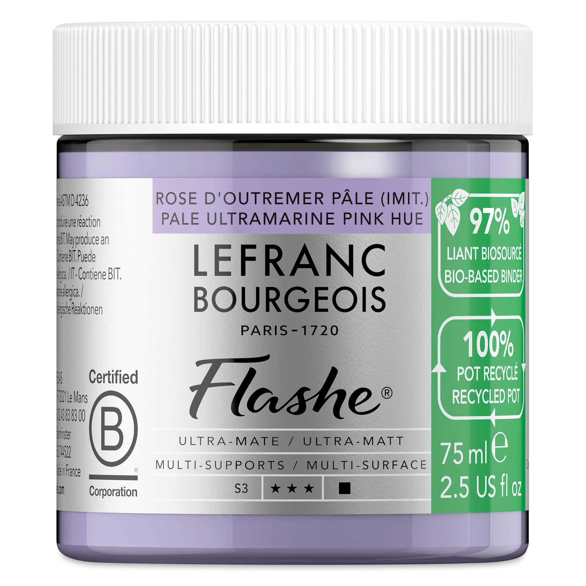 Lefranc Bourgeois Flashe Biobased Paint - Pale Ultramarine Pink Hue, 75 ml