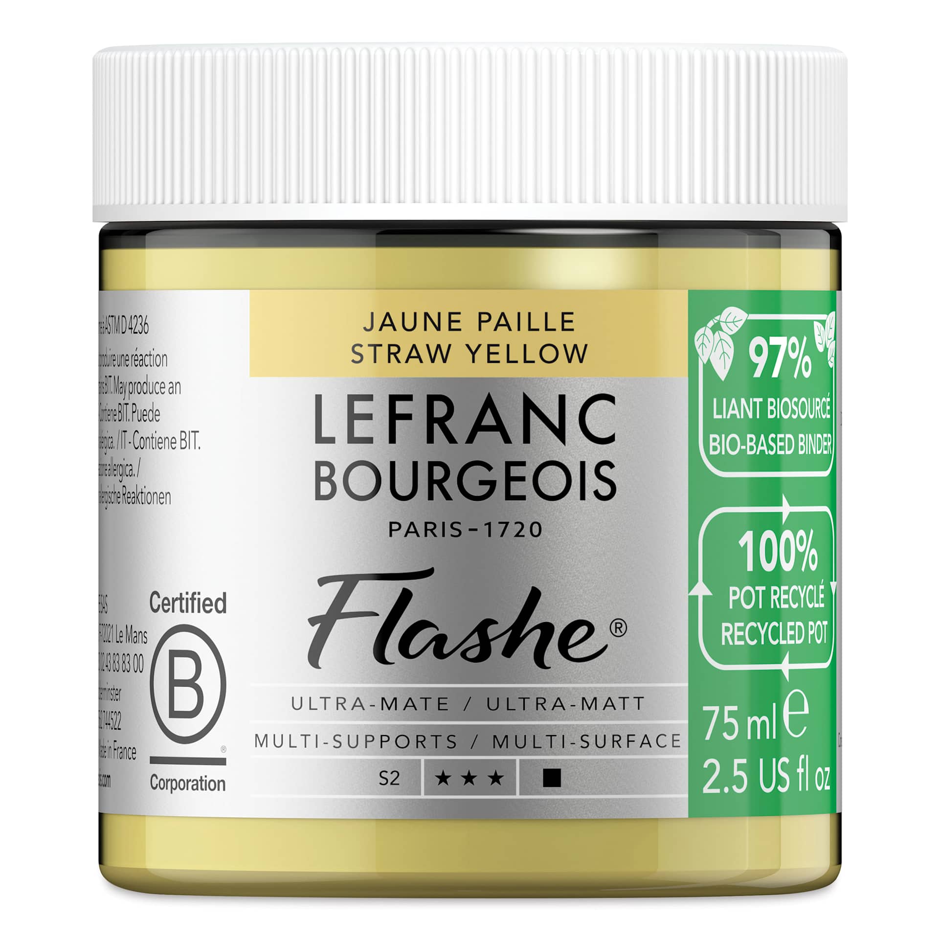 Lefranc Bourgeois Flashe Biobased Paint - Straw Yellow, 75 ml