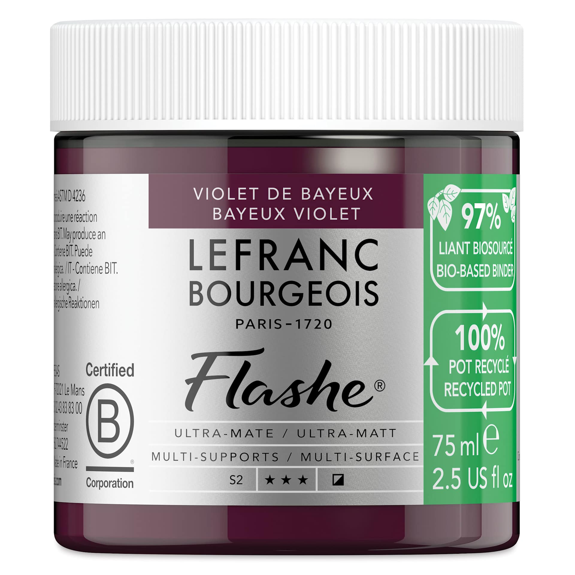 Lefranc Bourgeois Flashe Biobased Paint - Bayeux Violet, 75 ml