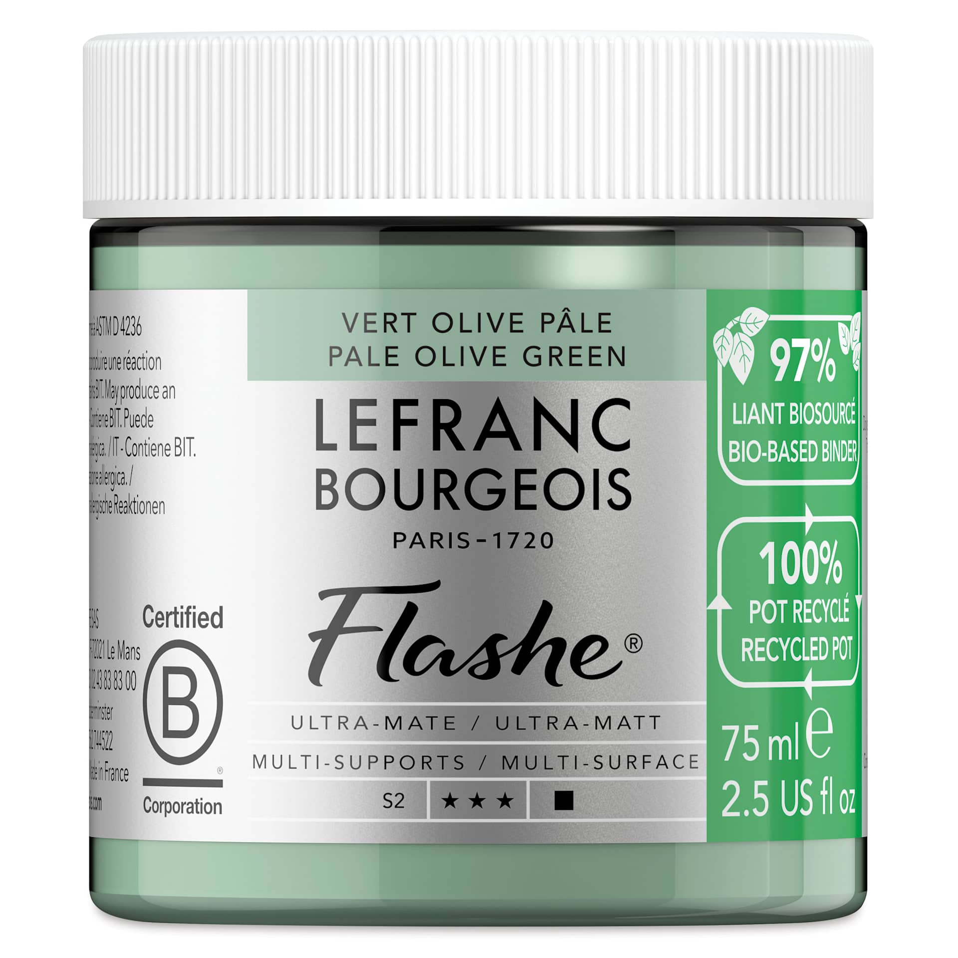 Lefranc Bourgeois Flashe Biobased Paint - Pale Olive Green, 75 ml