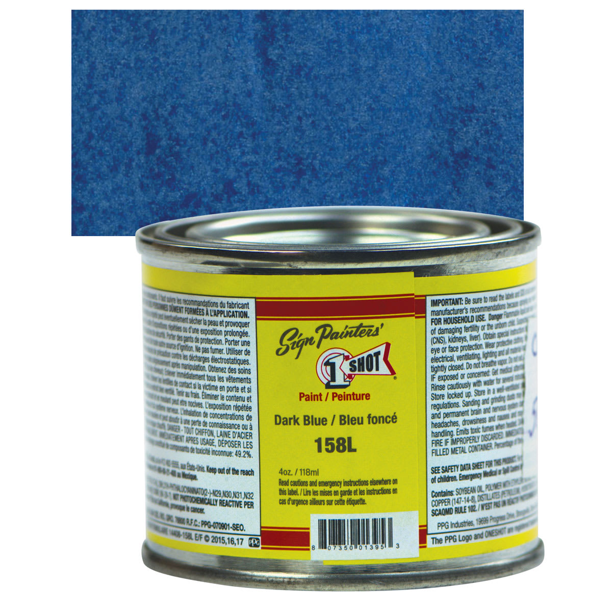 1-Shot Lettering Enamel - Dark Blue, 4 oz can and swatch