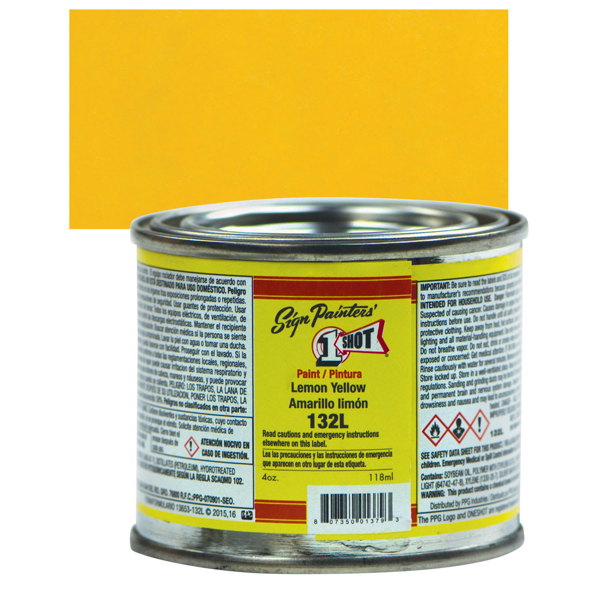 1-Shot Lettering Enamel - Lemon Yellow, 4 oz can and swatch