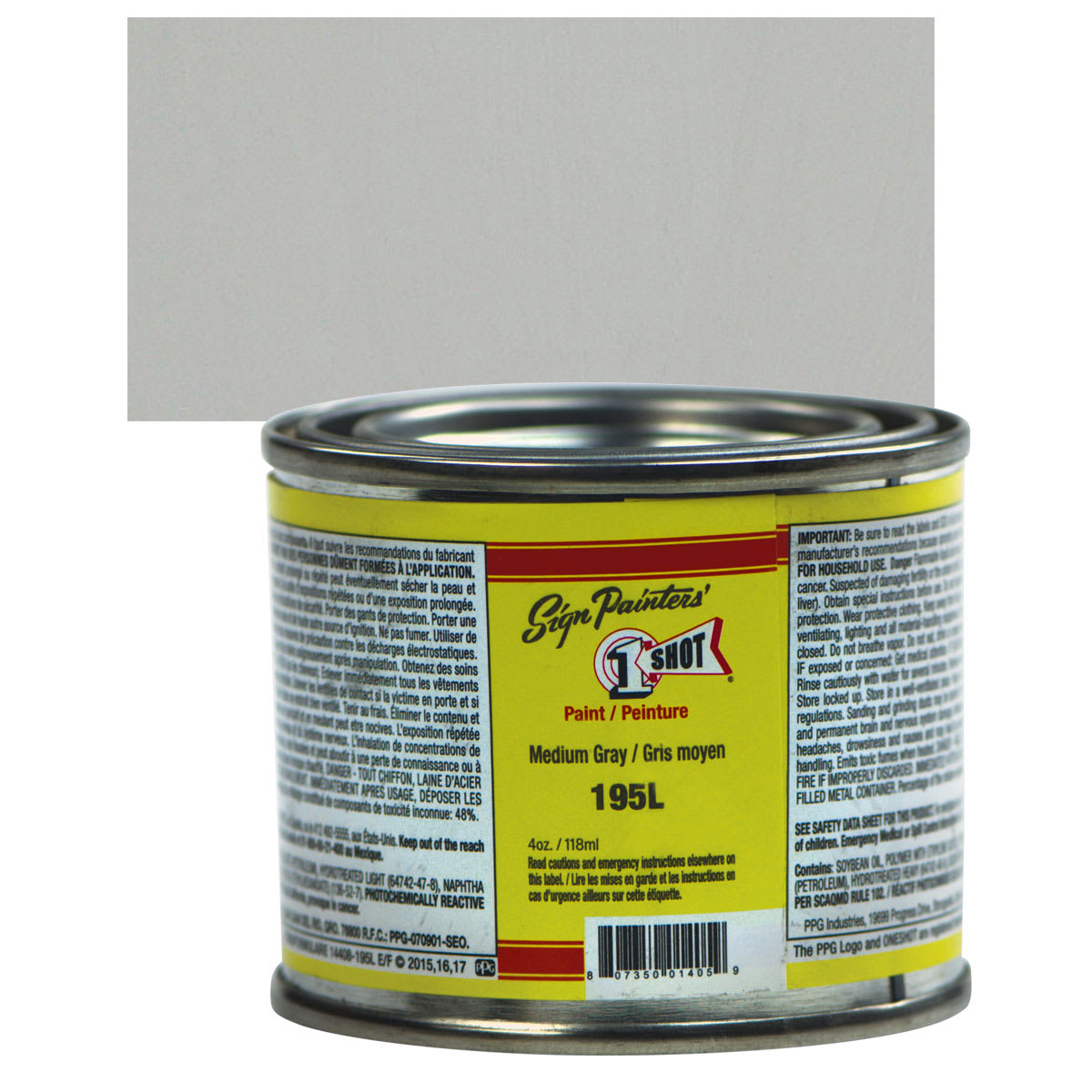 1-Shot Lettering Enamel - Medium Gray, 4 oz can and swatch