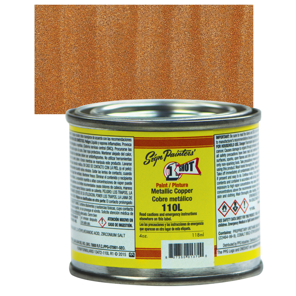 1-Shot Lettering Enamel - Copper, 4 oz can and swatch
