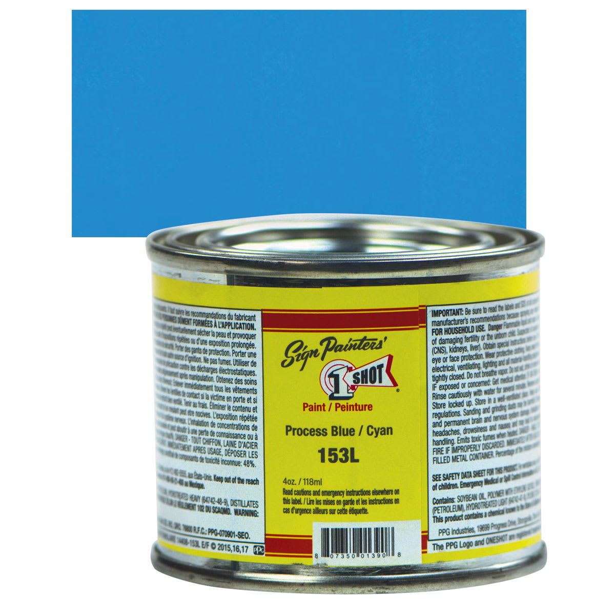 1-Shot Lettering Enamel - Process Blue, 4 oz can and swatch