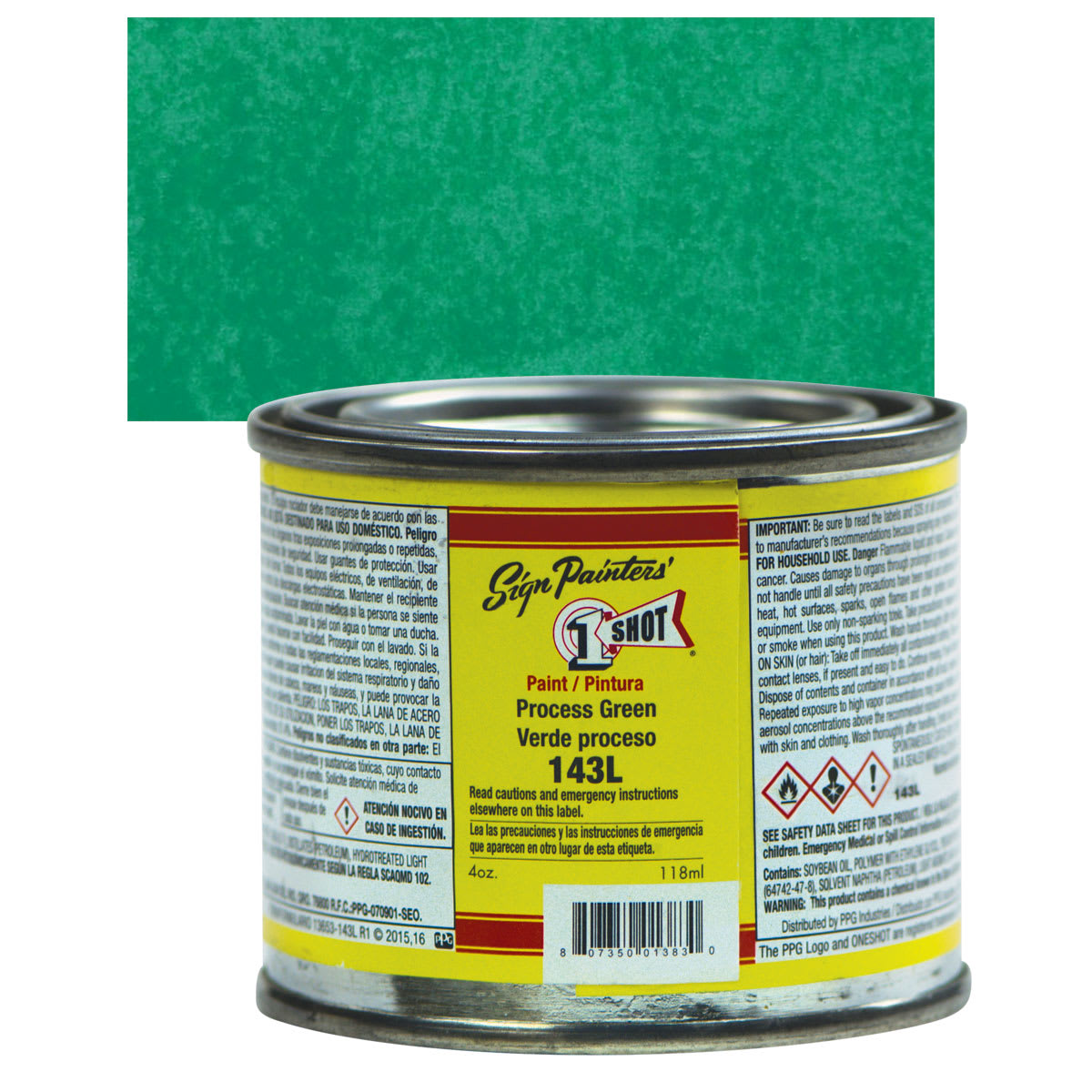 1-Shot Lettering Enamel - Process Green, 4 oz can and swatch