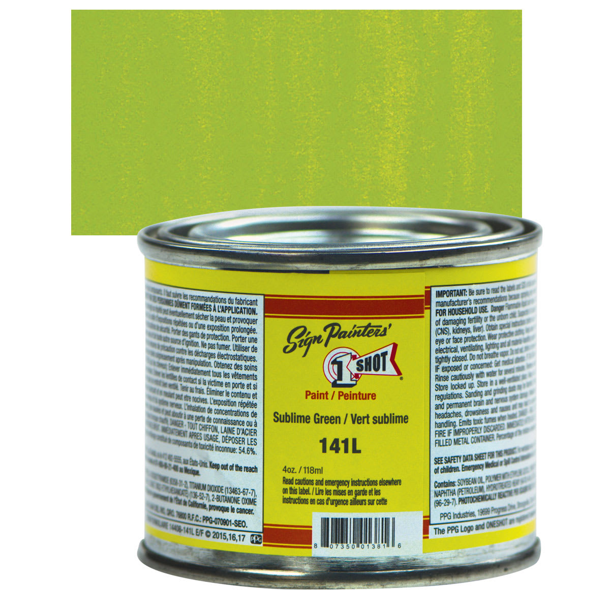 1-Shot Lettering Enamel - Sublime Green, 4 oz can and swatch