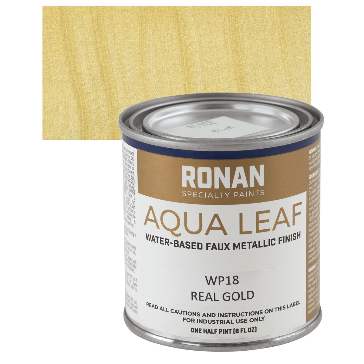 Ronan Aqua Leaf Water-Based Faux Metallic Color - Real Gold, 1/2 Pint and swatch