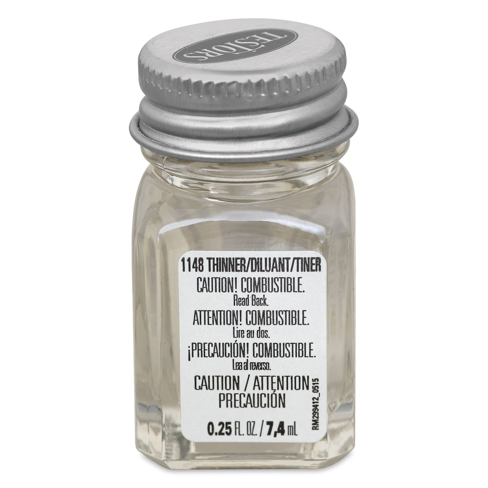 Side of the 0.25 oz bottle of Testors Paint Thinner