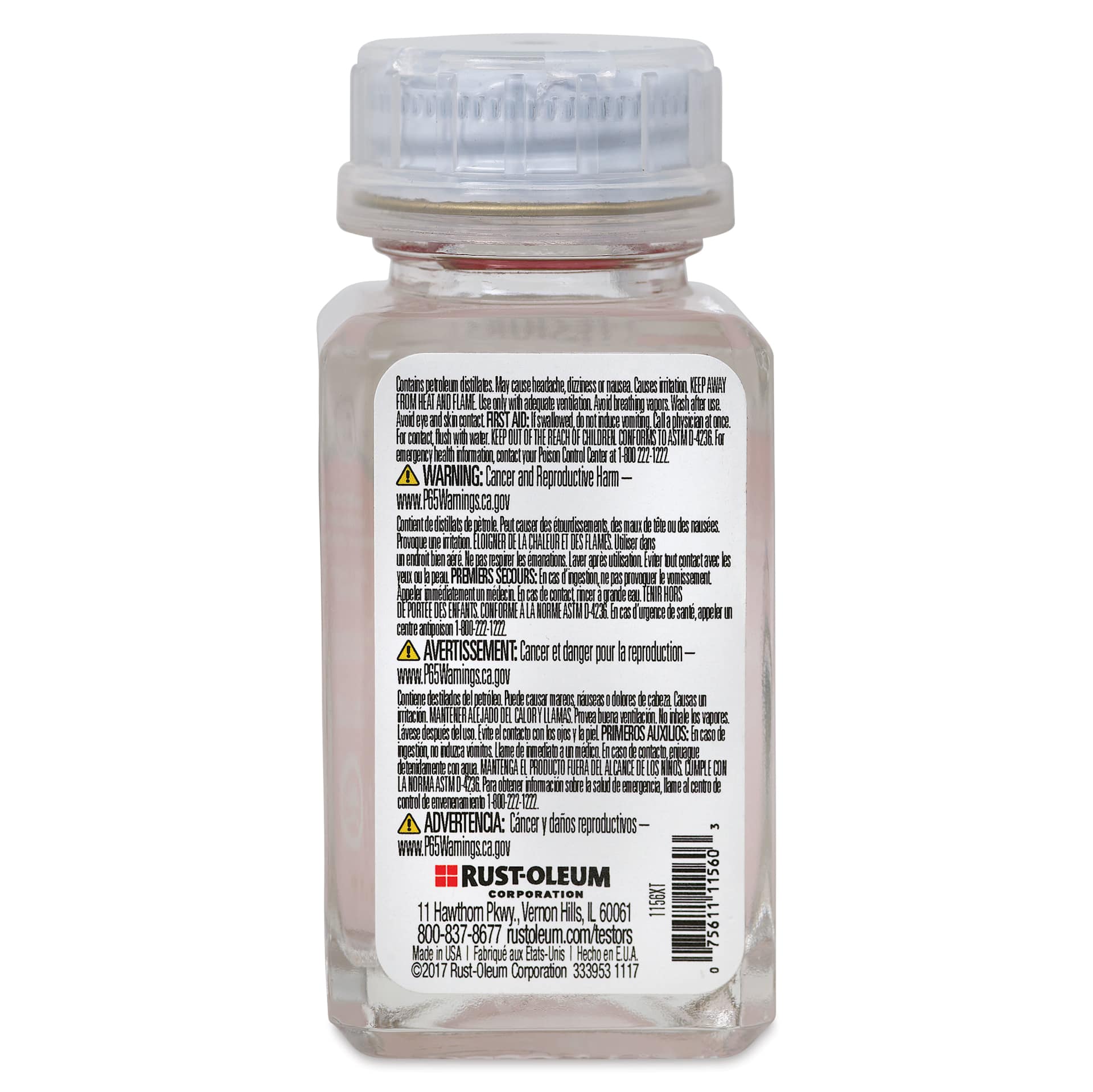 Back of 1.75 oz bottle of Testors Paint Thinner