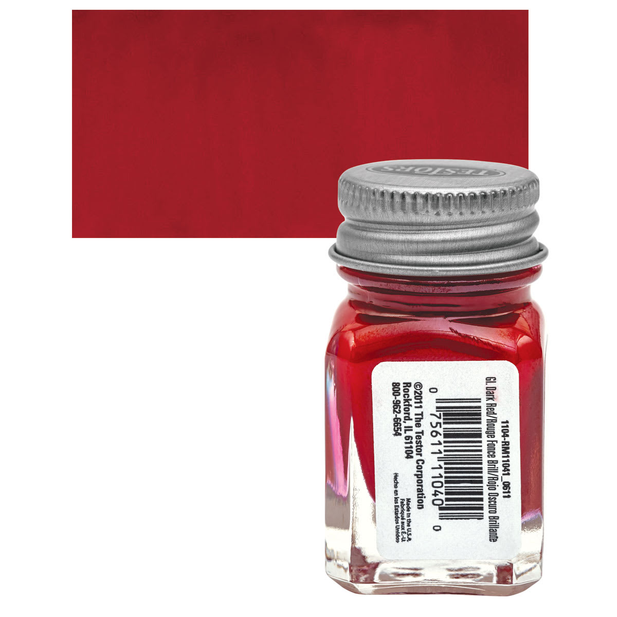 Testors Enamel Paint - Dark Red, 1/4 oz bottle and swatch