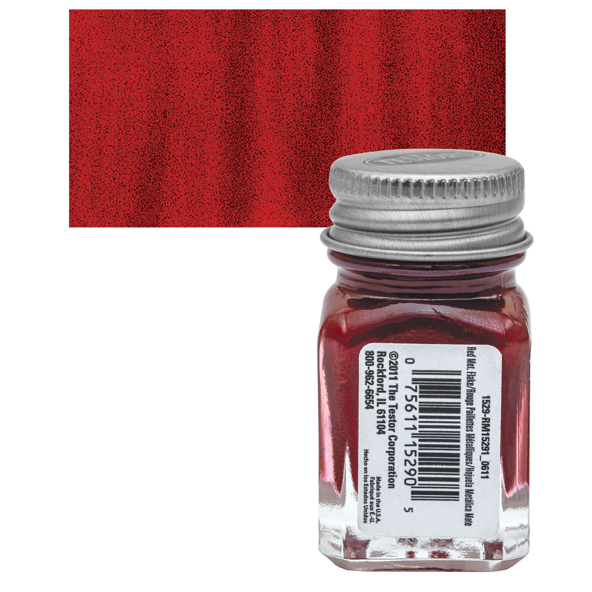 Testors Enamel Paint - Red Metal Flake, 1/4 oz bottle and swatch