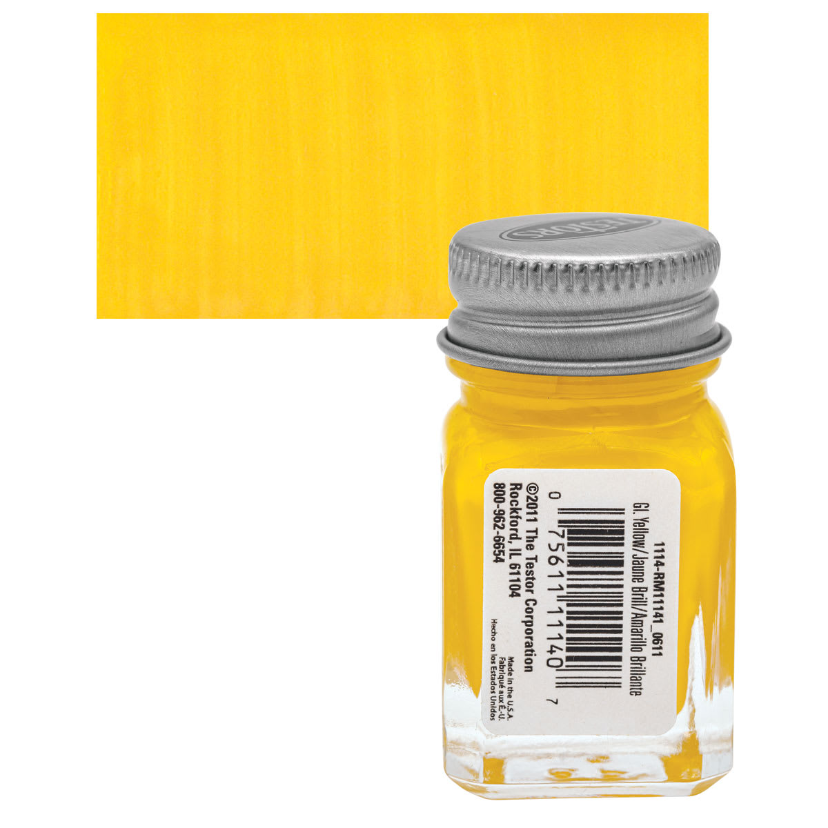 Testors Enamel Paint - Flat Yellow, 1/4 oz bottle and swatch