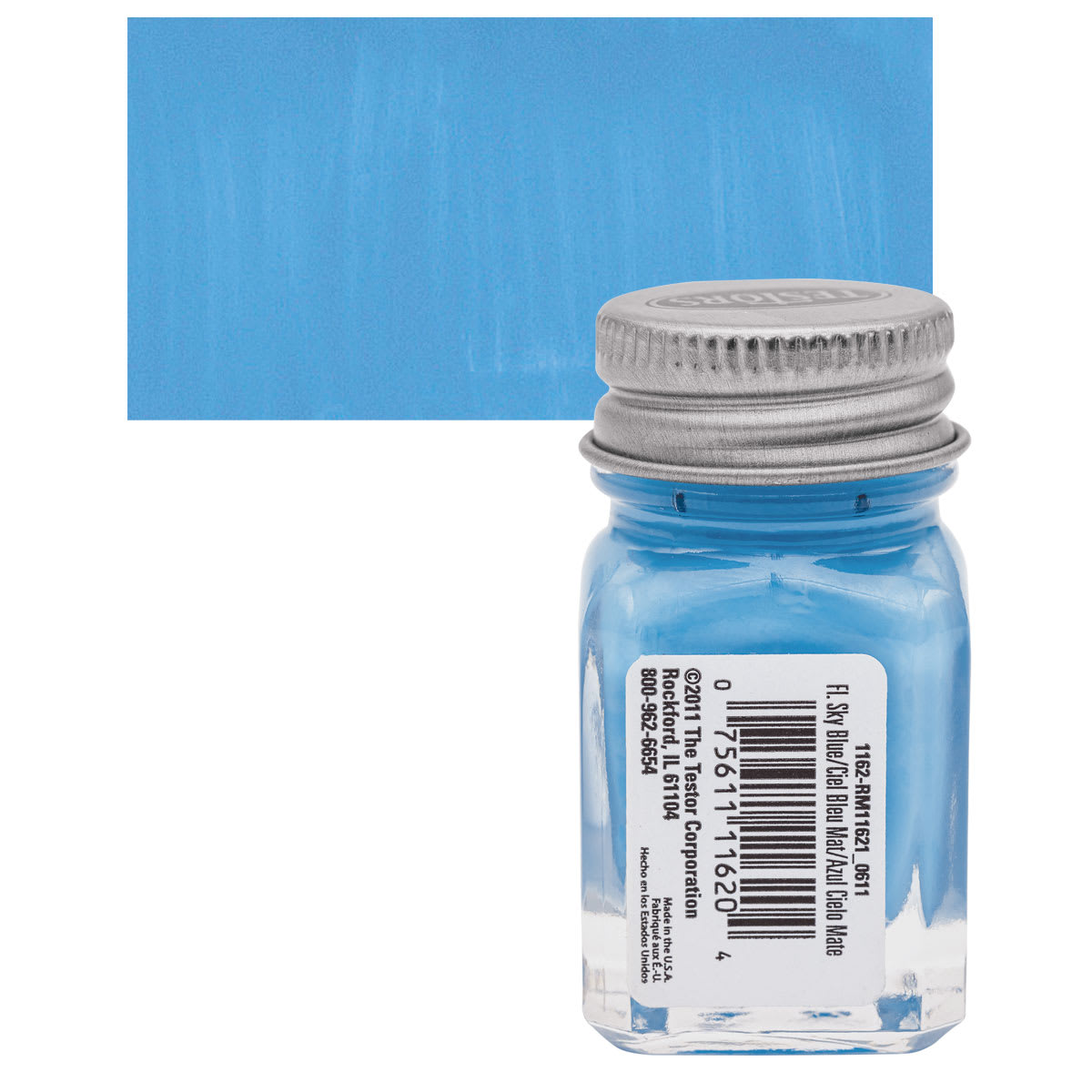 Testors Enamel Paint - Flat Blue, 1/4 oz bottle and swatch