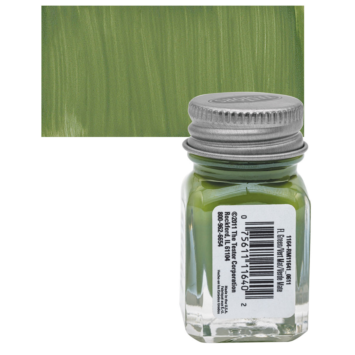 Testors Enamel Paint - Flat Green, 1/4 oz bottle and swatch