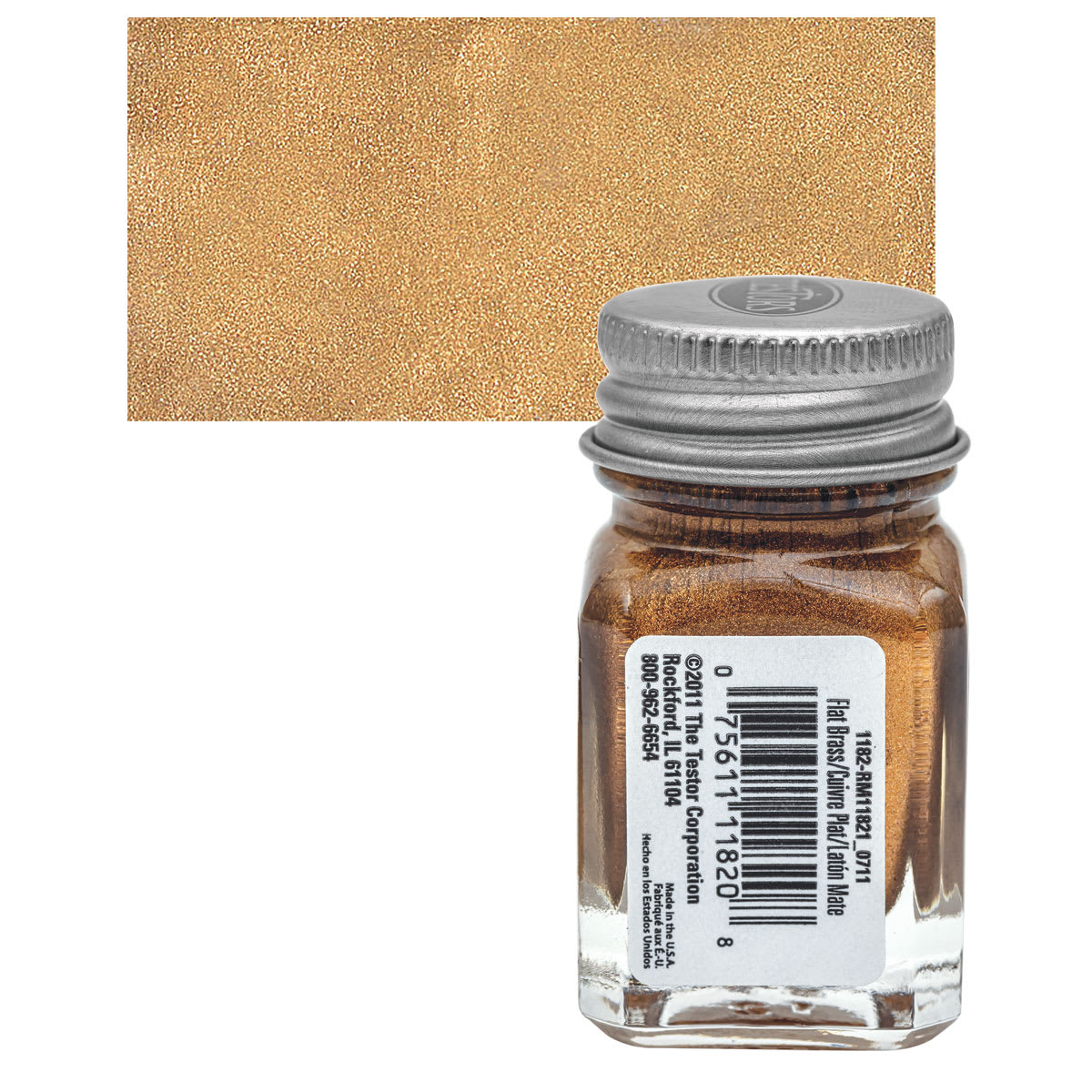 Testors Enamel Paint - Brass, 1/4 oz bottle and swatch