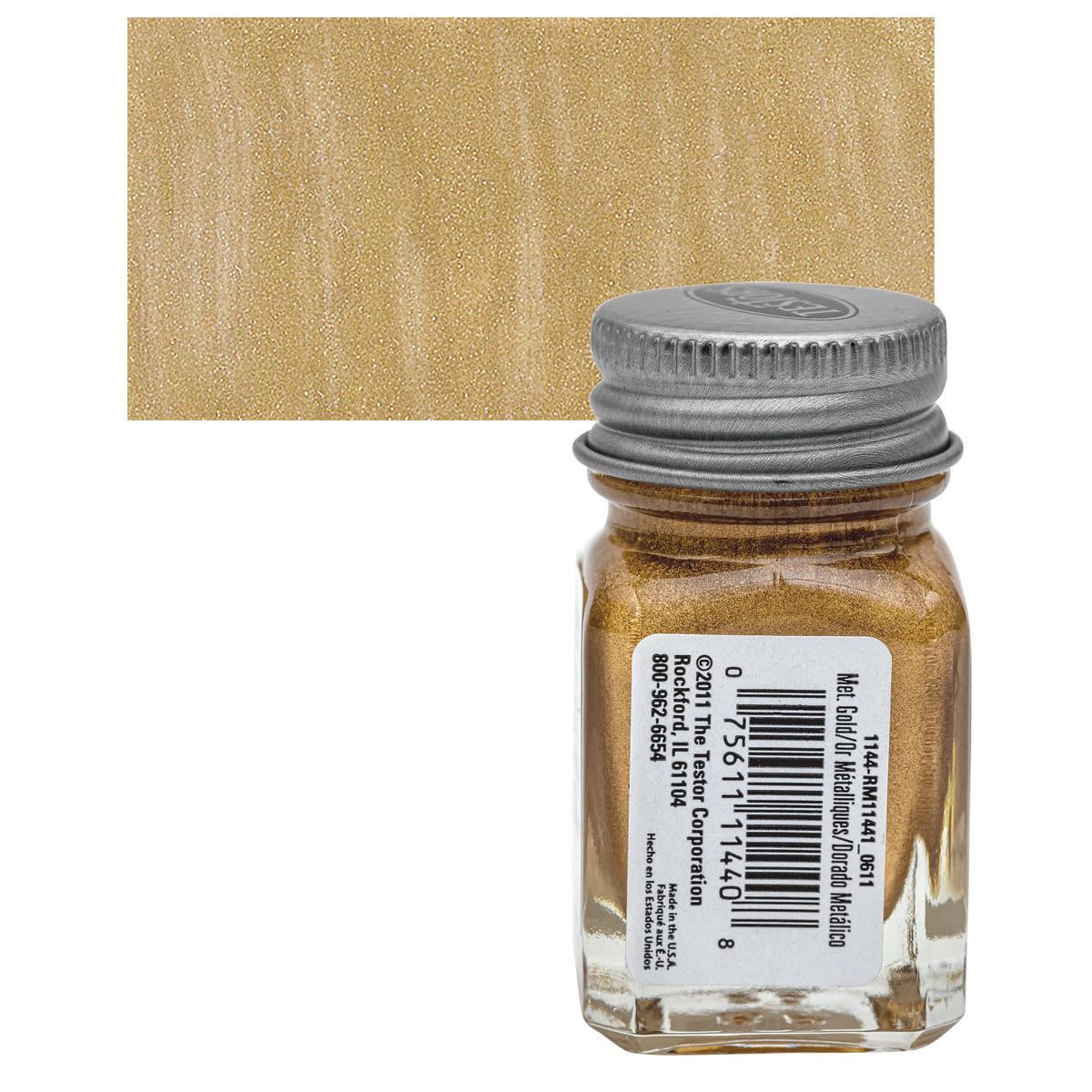 Testors Enamel Paint - Gold, 1/4 oz bottle and swatch