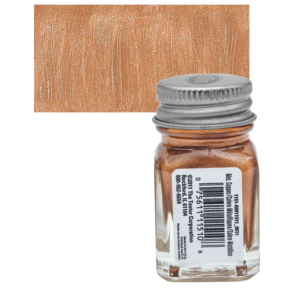 Testors Enamel Paint - Copper, 1/4 oz bottle and swatch