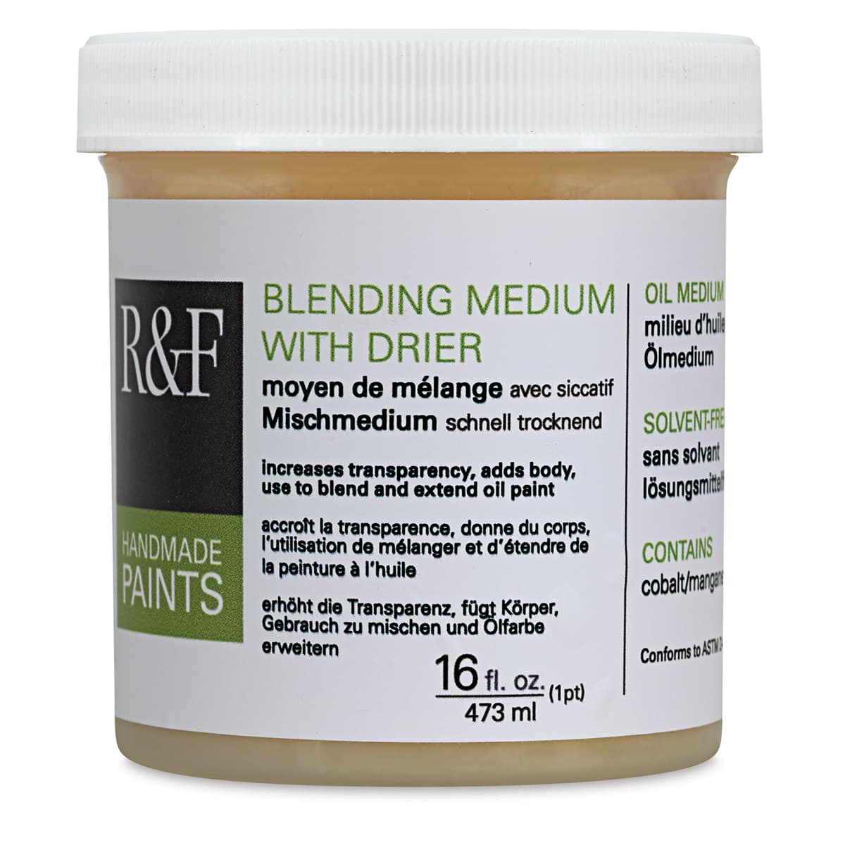 R&F Oil Blending Mediums - Front of 16 oz jar of Blending medium with drier