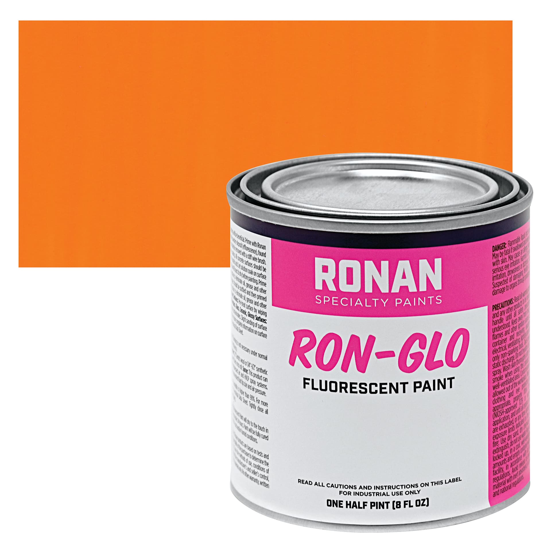 Ronan RON-GLO Fluorescent Paint - Vivid Orange, 8 oz can and swatch
