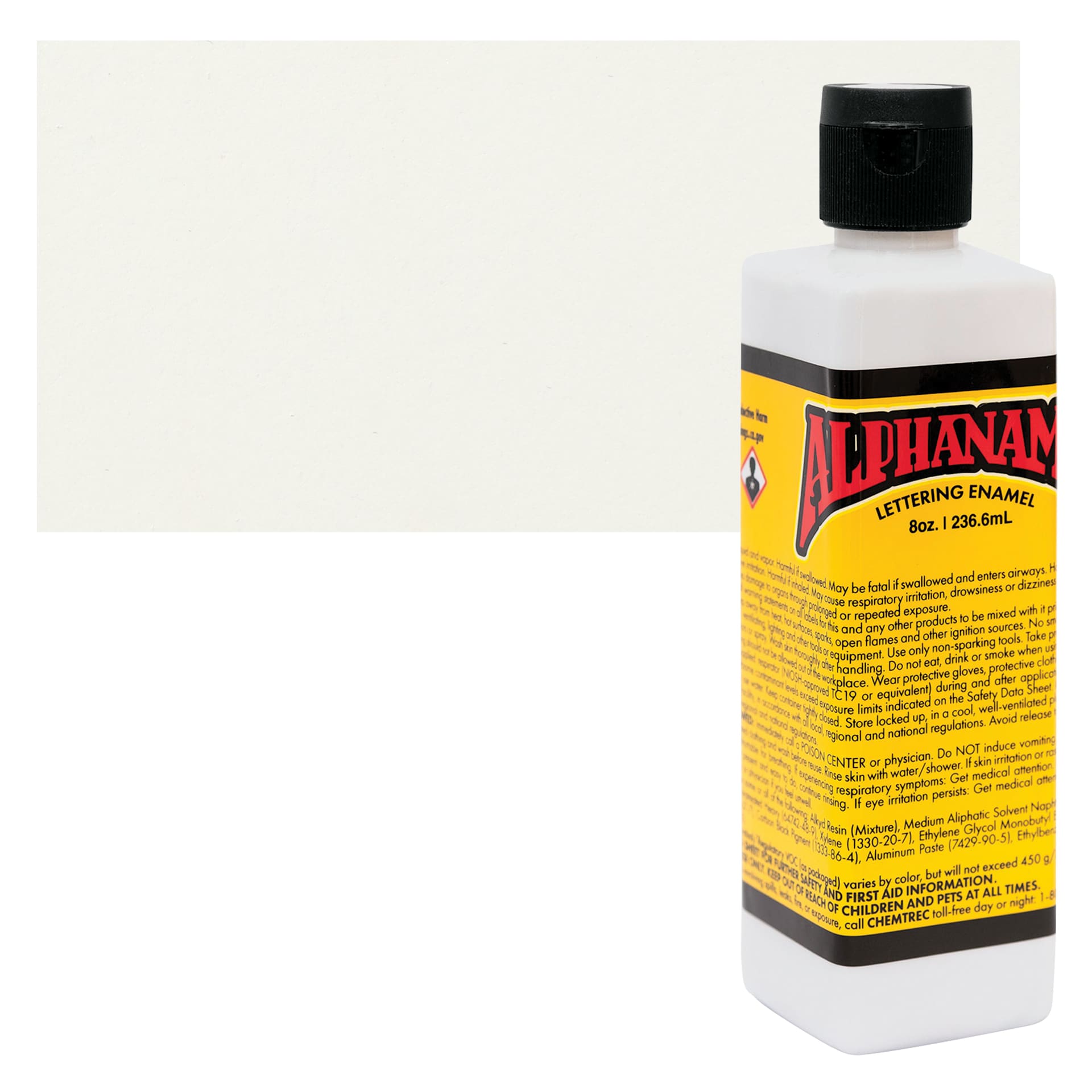 Alpha6 Alphanamel Lettering Enamel - Alpha White, 236.6 ml - Bottle and Swatch