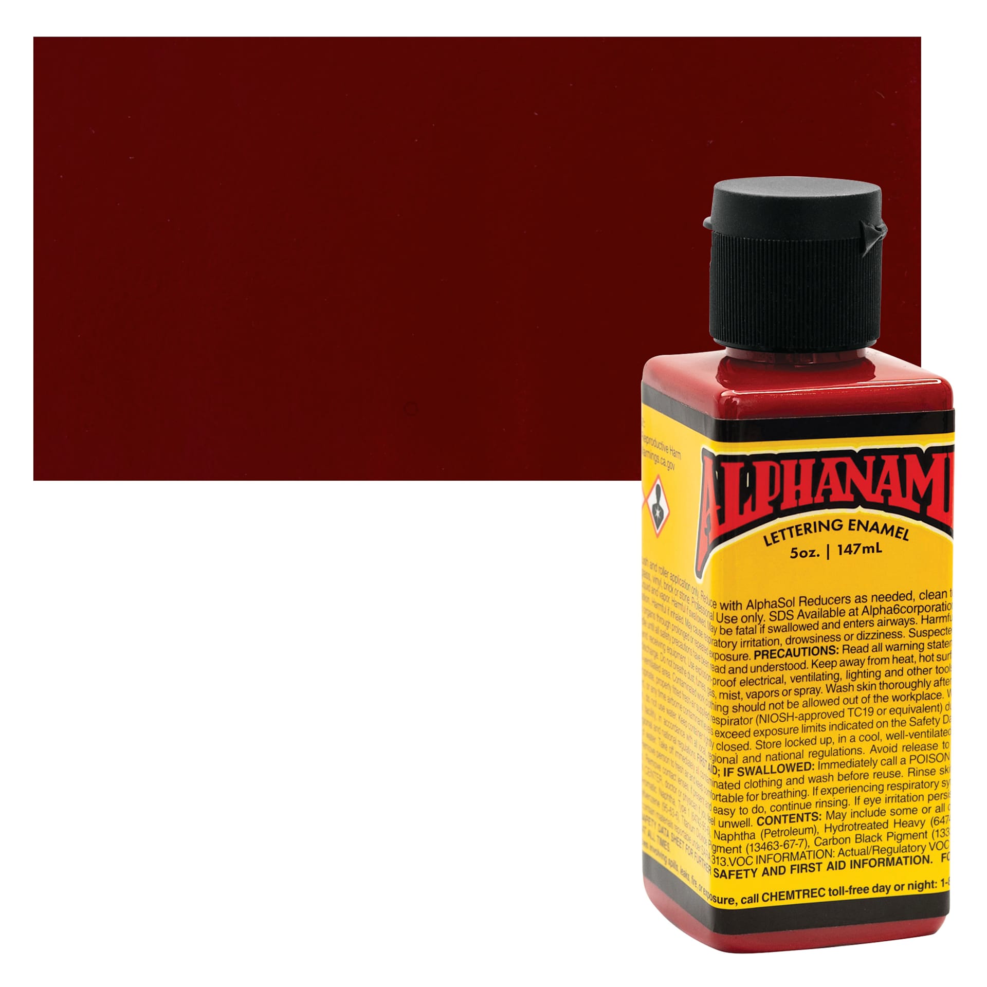 Alpha6 Alphanamel Lettering Enamel - Dark Red, 147 ml - Bottle and Swatch