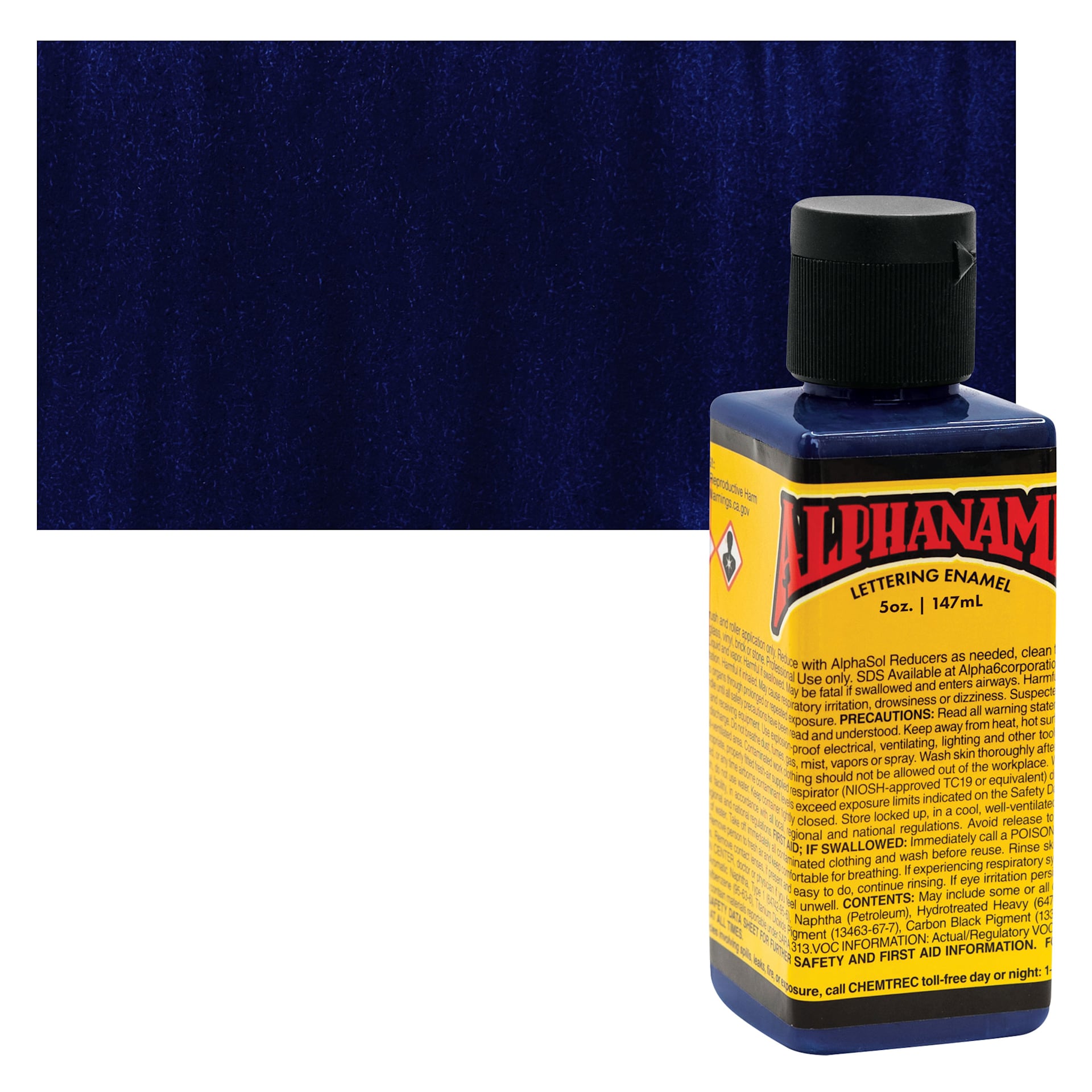 Alpha6 Alphanamel Lettering Enamel - Meyers Dark Blue, 147 ml - Bottle and Swatch