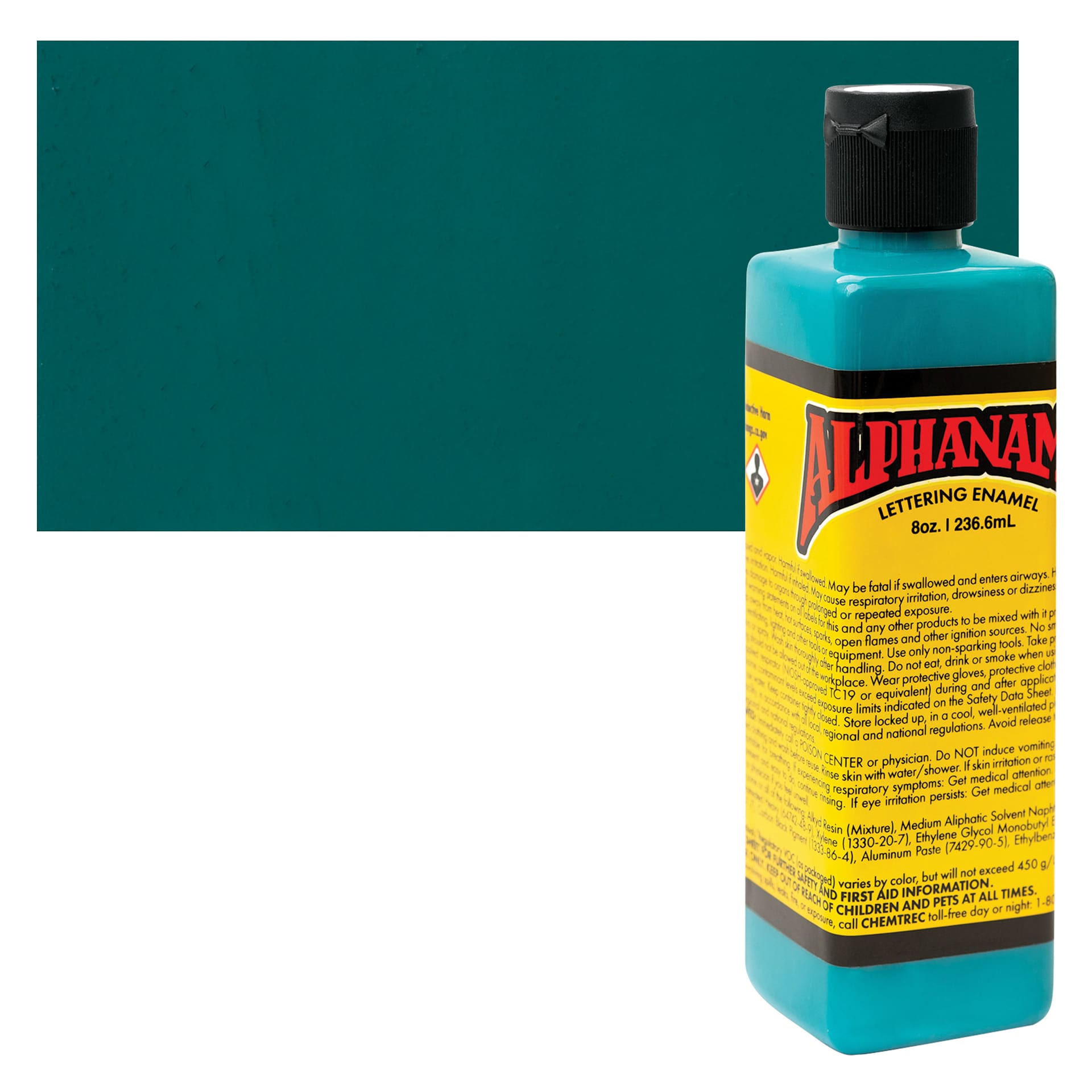Alpha6 Alphanamel Lettering Enamel - Dark Teal, 236.6 ml - Bottle and Swatch