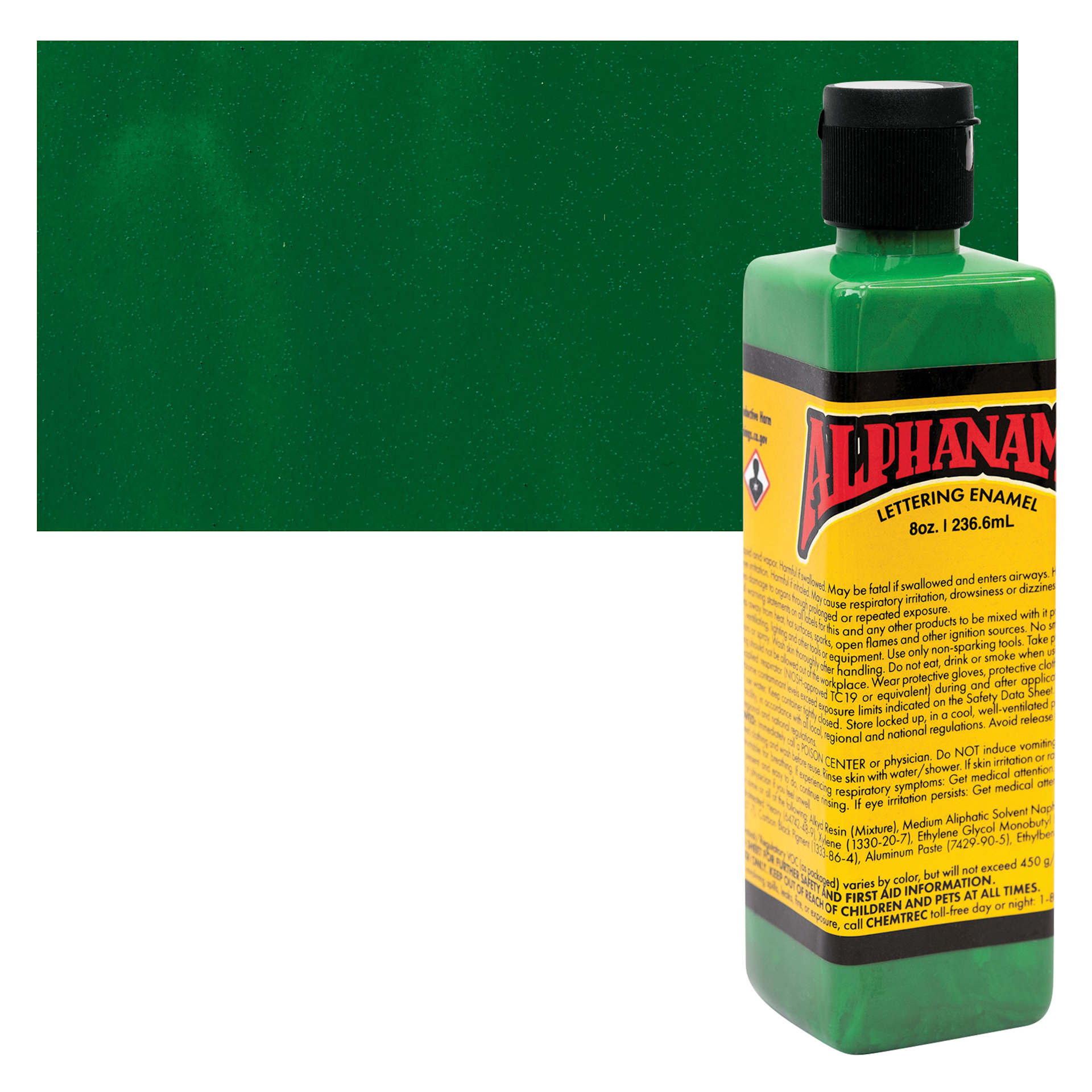 Alpha6 Alphanamel Lettering Enamel - Alpha Green, 236.6 ml - Bottle and Swatch