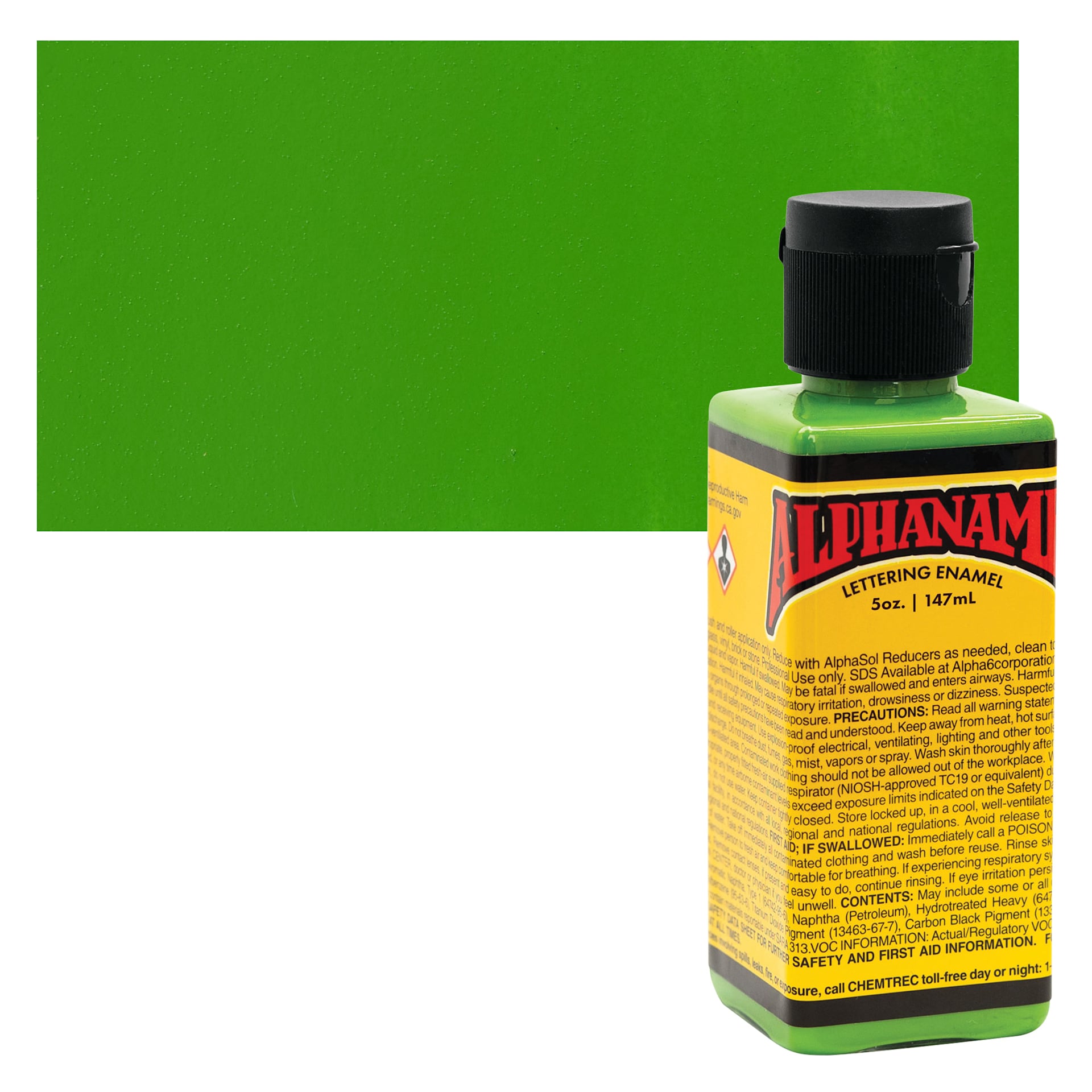 Alpha6 Alphanamel Lettering Enamel - Monster Green, 147 ml - Bottle and Swatch