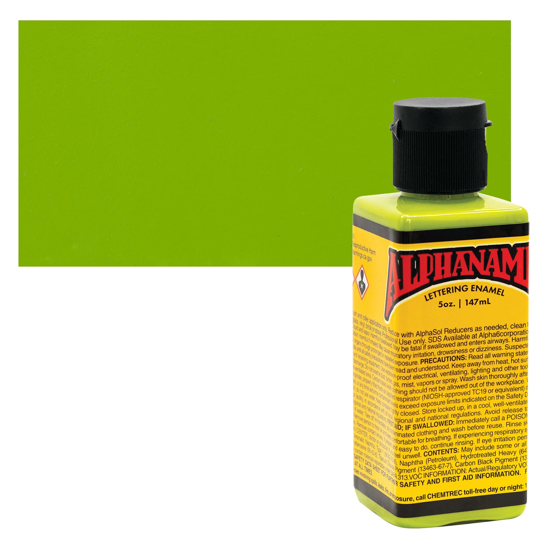 Alpha6 Alphanamel Lettering Enamel - Dorr's Green, 147 ml - Bottle and Swatch