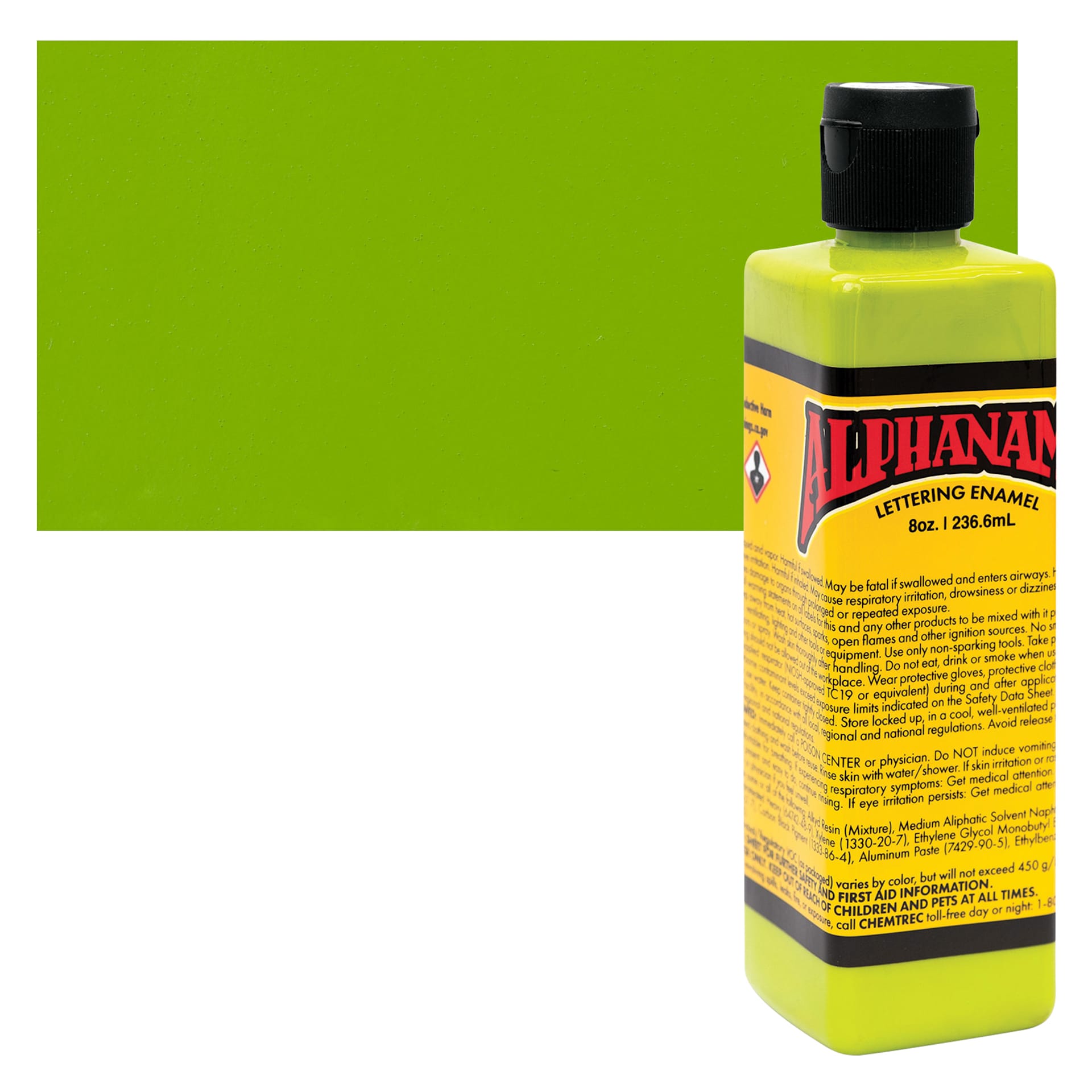 Alpha6 Alphanamel Lettering Enamel - Dorr's Green, 236.6 ml - Bottle and Swatch