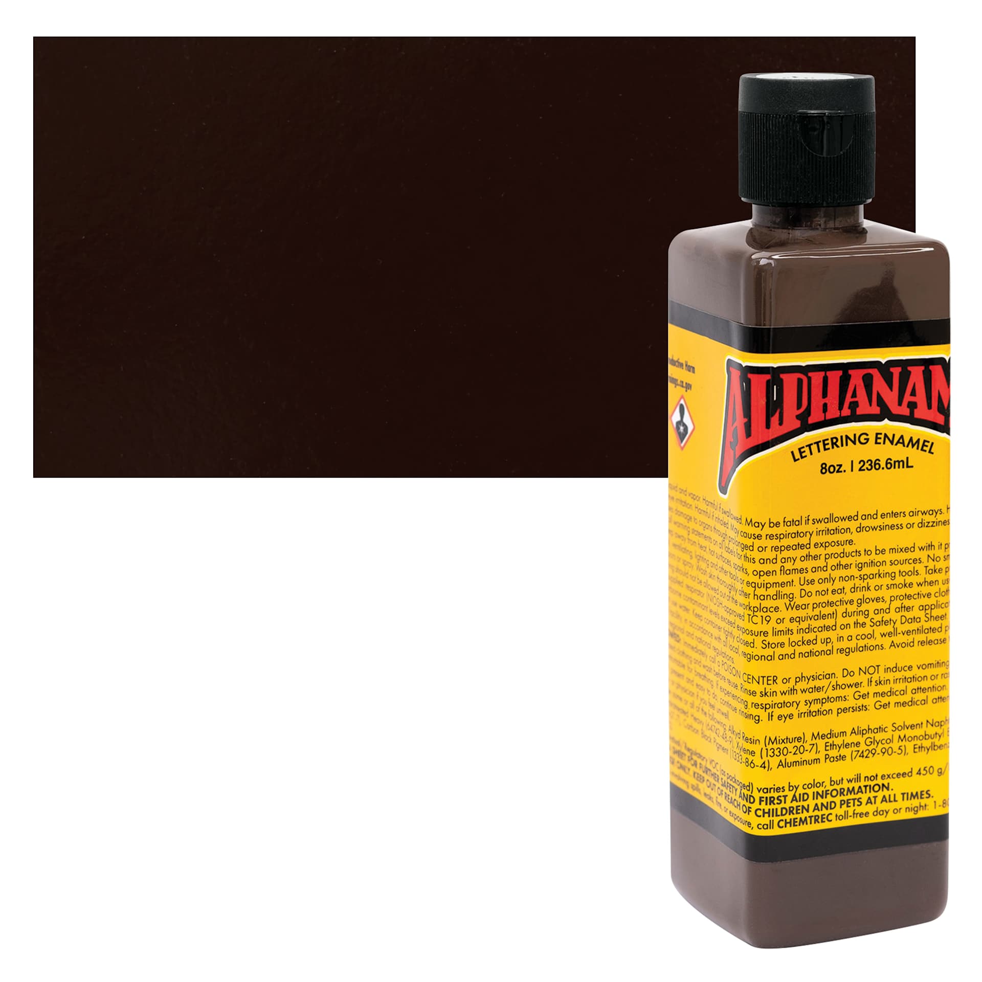 Alpha6 Alphanamel Lettering Enamel - Medium Brown, 236.6 ml - Bottle and Swatch