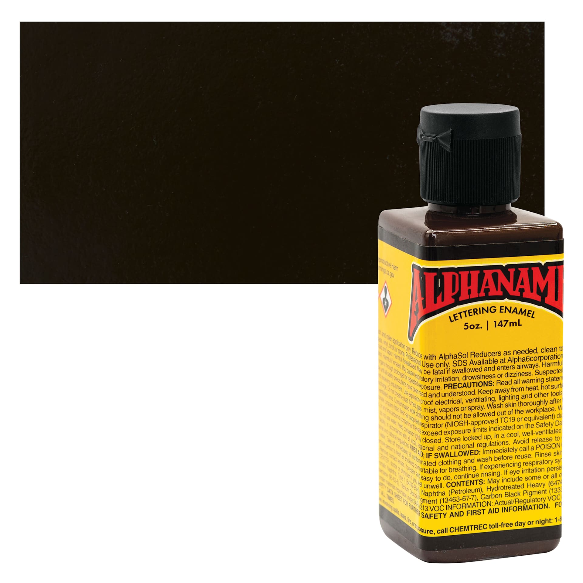 Alpha6 Alphanamel Lettering Enamel - Chocolate, 147 ml - Bottle and Swatch