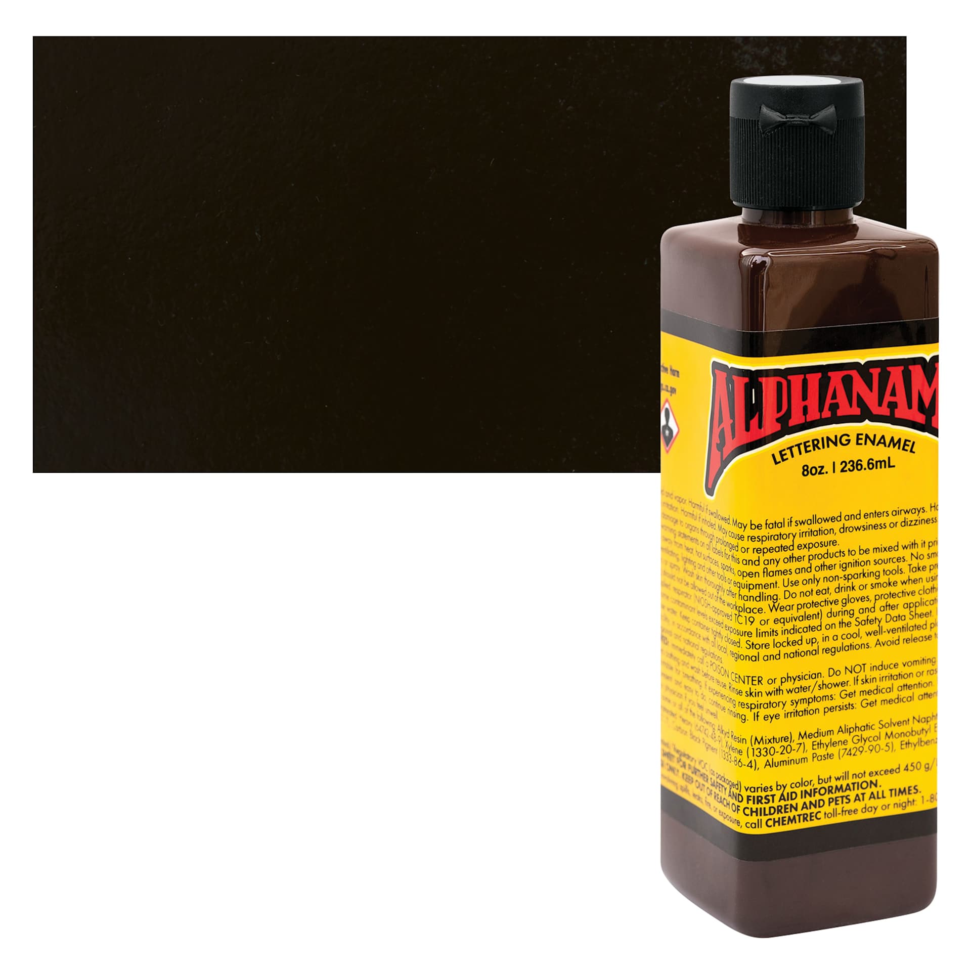Alpha6 Alphanamel Lettering Enamel - Chocolate, 236.6 ml - Bottle and Swatch