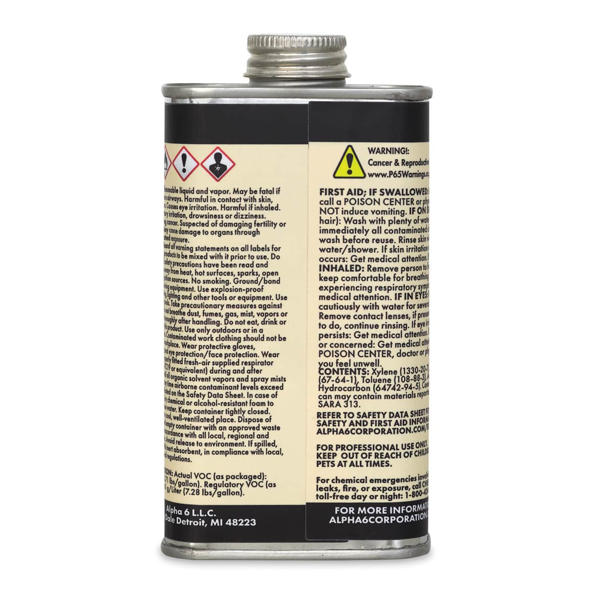 Alpha6 Alphasol Temp Reducer - Hi-Temp Reducer, Clear, 8 oz, Can (Back of can)
