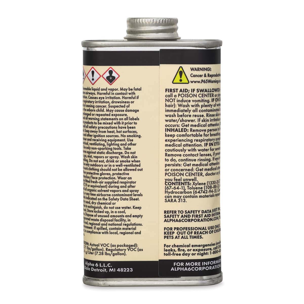 Alpha6 Alphasol Temp Reducer - Low-Temp Reducer, Clear, 8 oz, Can (Back of can)