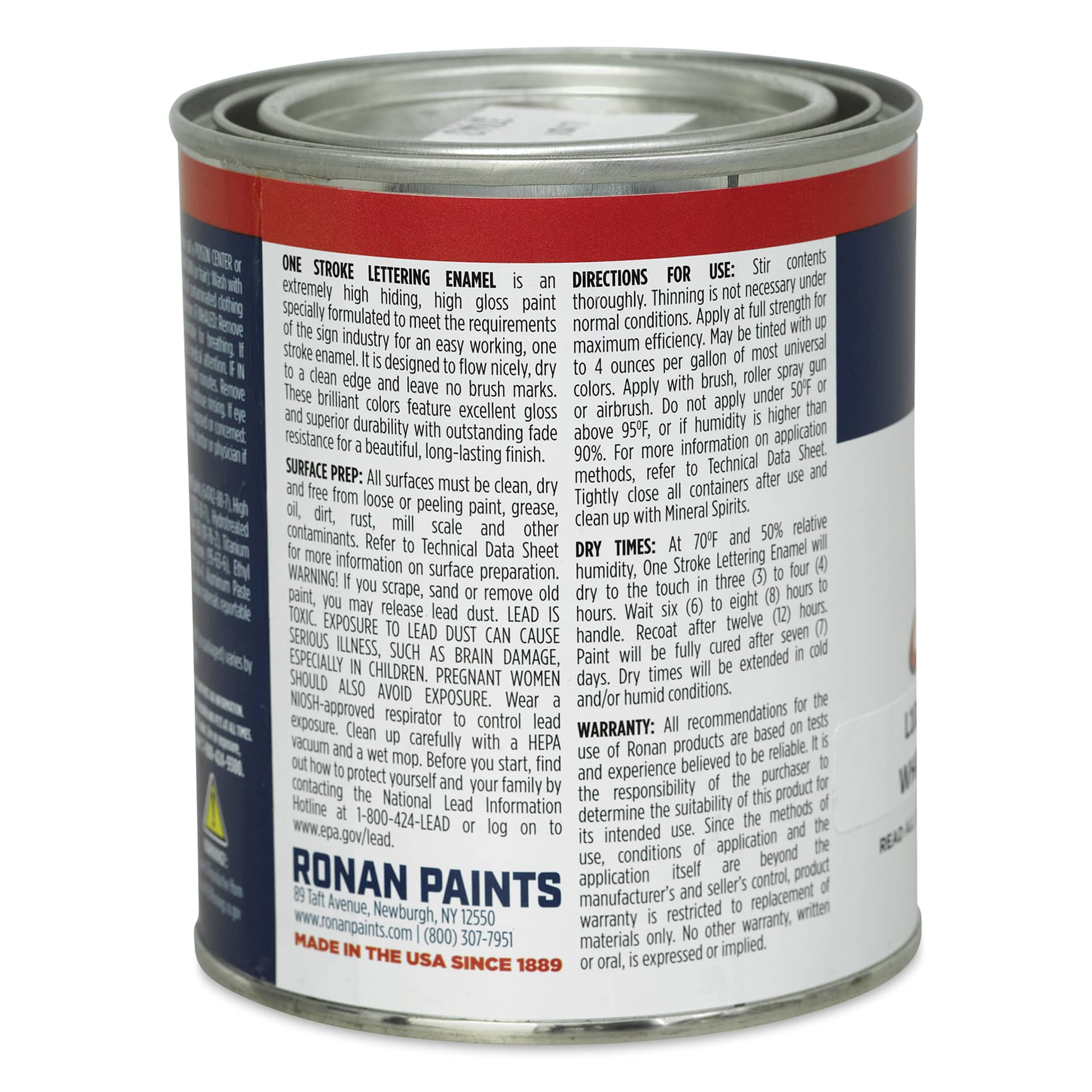 Ronan One Stroke Lettering Enamel - White, Pint (Back)
