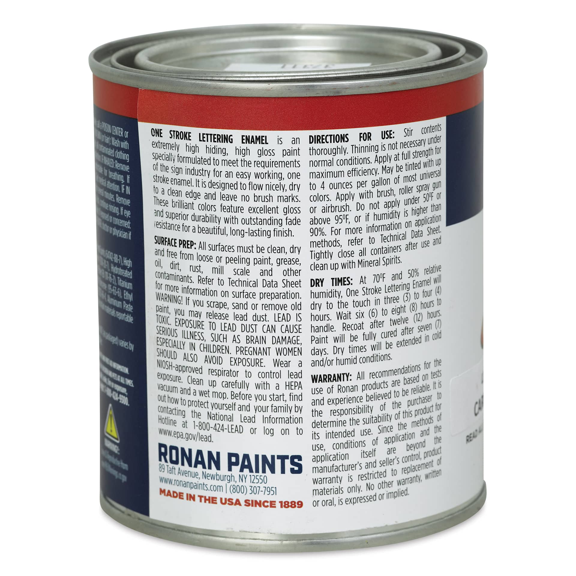 Ronan One Stroke Lettering Enamel - Carmine, Pint (Back)