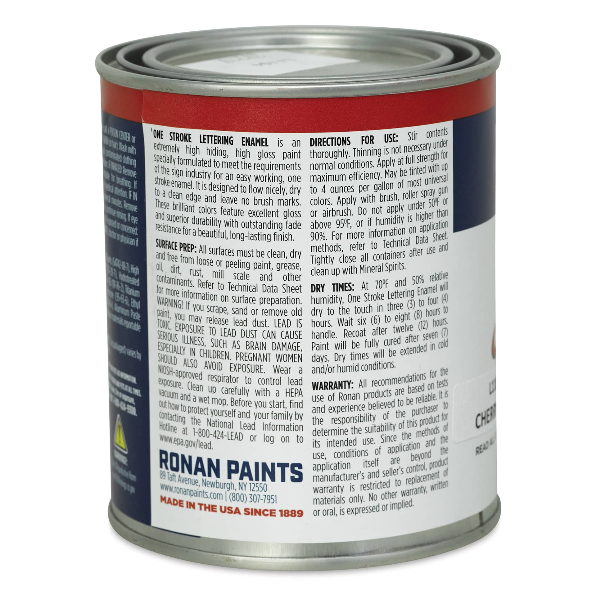 Ronan One Stroke Lettering Enamel - Cherry Red, Pint (Back)