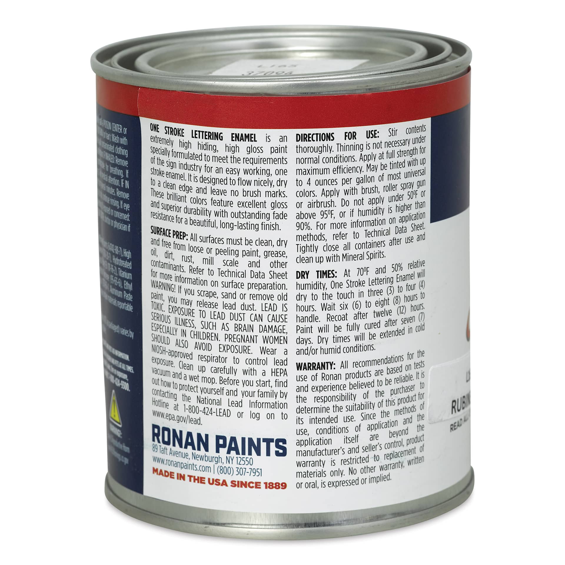 Ronan One Stroke Lettering Enamel - Rubine Red, Pint (Back)