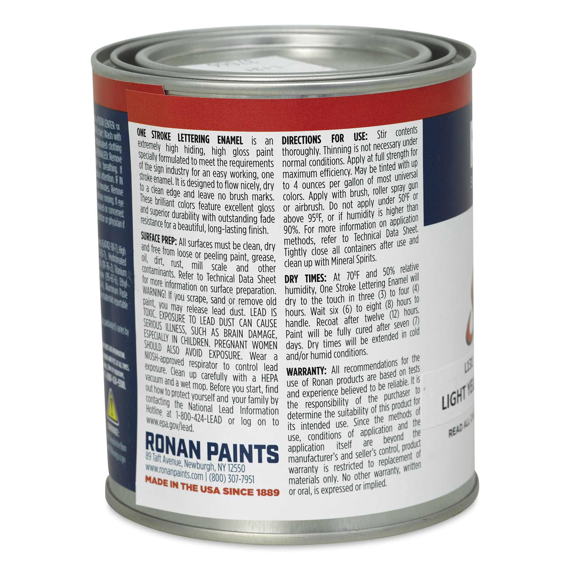 Ronan One Stroke Lettering Enamel - Light Yellow, Pint (Back)