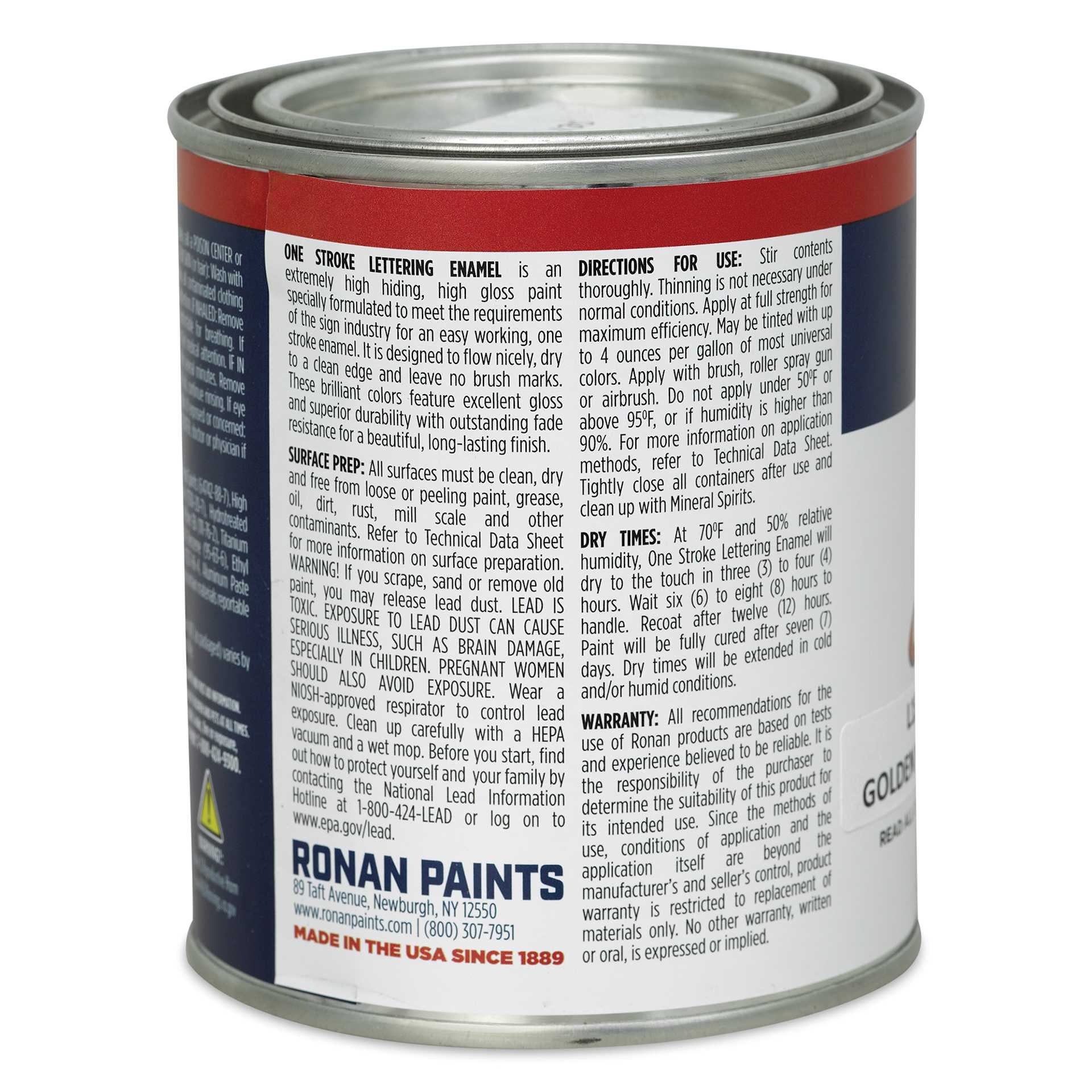 Ronan One Stroke Lettering Enamel - Golden Yellow, Pint (Back)