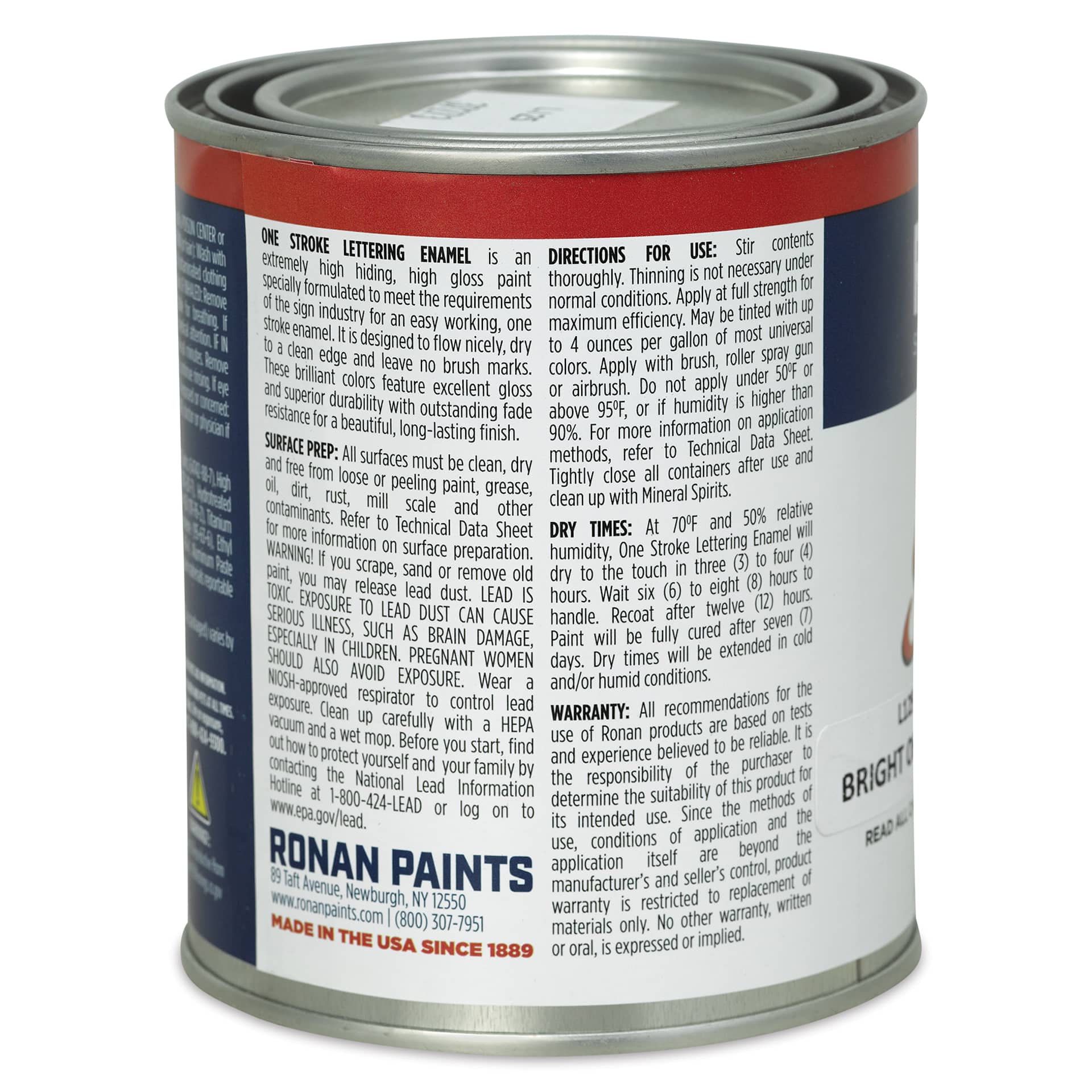 Ronan One Stroke Lettering Enamel - Bright Orange, Pint (Back)