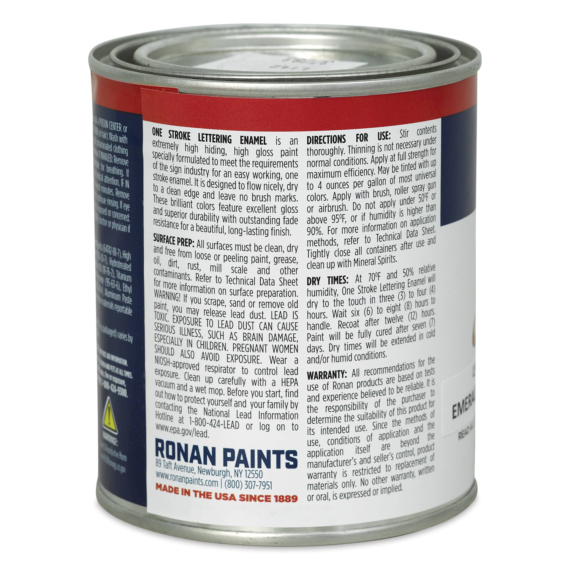 Ronan One Stroke Lettering Enamel - Emerald Green, Pint (Back)