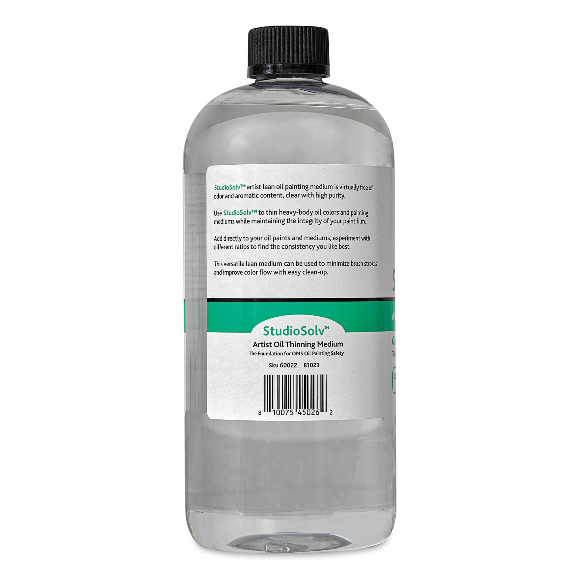 Tusc & Pine StudioSolv Artist Oil Thinning Medium - 33.8 fl oz, back of bottle