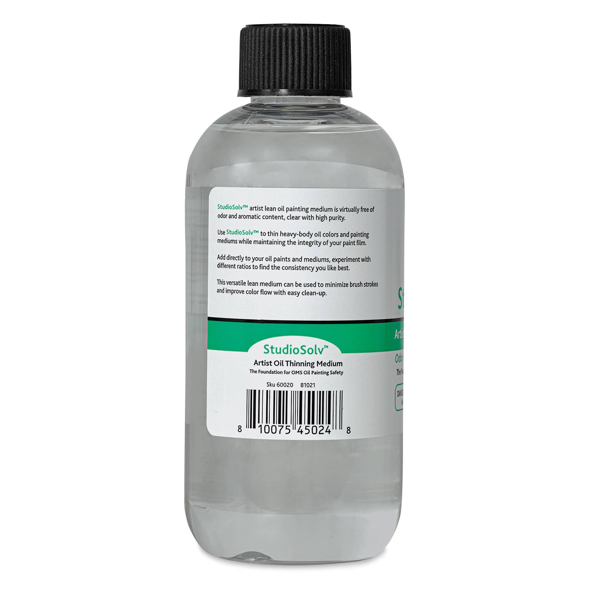 Tusc & Pine StudioSolv Artist Oil Thinning Medium - 8.4 fl oz, back of bottle